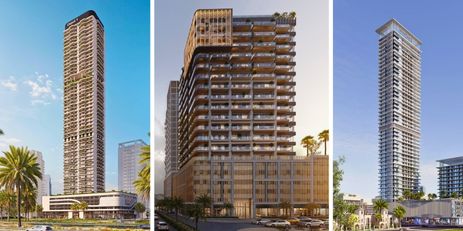 Architectural renders of ALTA V1EW, Lume Residences, and Skyhills Residences 3 off plan projects in JVC Dubai